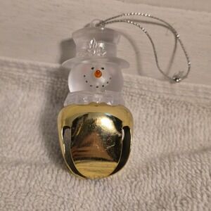Snowman Jingle Buddies Bell Ornament Top Hat OS Gold Clear Frosted Acrylic Metal